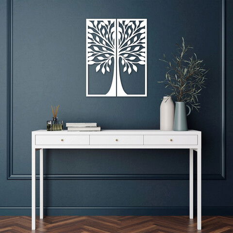 Decoratiune de perete, Ağaç 2, Lemn, Dimensiune: 51 x 65 cm, Alb