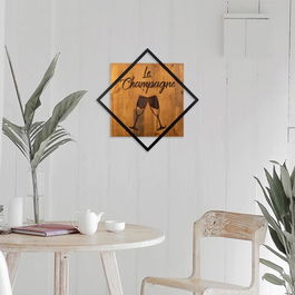 Decoratiune de perete, Champagne, 50% lemn/50% metal, Dimensiune: 54 x 54 cm, Nuc / Negru