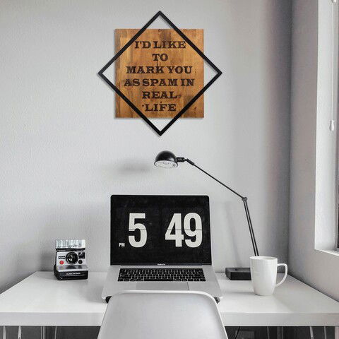 Decoratiune de perete, I`D Like To Mark You As , 50% lemn/50% metal, Dimensiune: 54 x 54 cm, Nuc / Negru