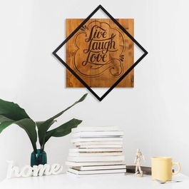 Decoratiune de perete, Live Laugh Love, 50% lemn/50% metal, Dimensiune: 54 x 54 cm, Nuc / Negru