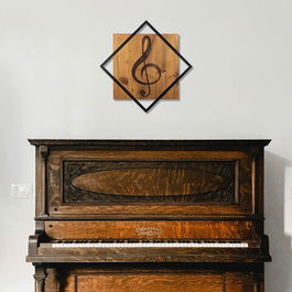 Decoratiune de perete, Music, 50% lemn/50% metal, Dimensiune: 54 x 54 cm, Nuc / Negru