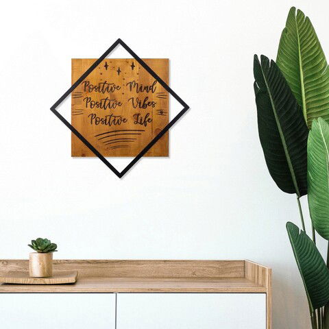 Decoratiune de perete, Postive, 50% lemn/50% metal, Dimensiune: 54 x 54 cm, Nuc / Negru