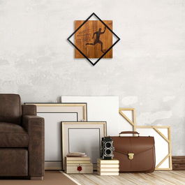 Decoratiune de perete, Running, 50% lemn/50% metal, Dimensiune: 54 x 54 cm, Nuc / Negru