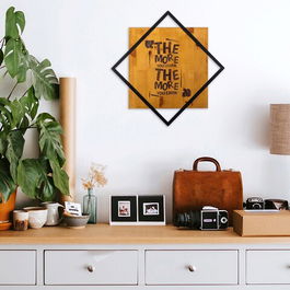 Decoratiune de perete, The More You Learn, 50% lemn/50% metal, Dimensiune: 54 x 54 cm, Nuc / Negru