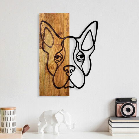 Decoratiune de perete, Dog, 50% lemn/50% metal, Dimensiune: 35 x 3 x 50 cm, Negru / Nuc deschis