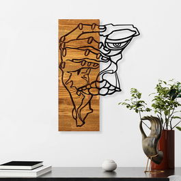 Decoratiune de perete, Dr.Stefano, 50% lemn/50% metal, Dimensiune: 35 x 3 x 50 cm, Negru / Nuc deschis