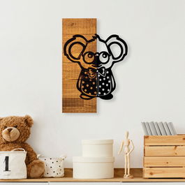 Decoratiune de perete, Koala, 50% lemn/50% metal, Dimensiune: 35 x 3 x 50 cm, Negru / Nuc deschis