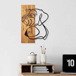 Decoratiune de perete, Mr.Dog, 50% lemn/50% metal, Dimensiune: 35 x 3 x 50 cm, Negru / Nuc deschis