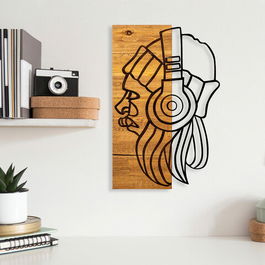 Decoratiune de perete, Aleida, 50% lemn/50% metal, Dimensiune: 32 x 3 x 50 cm, Negru / Nuc deschis
