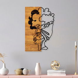 Decoratiune de perete, Afrikalı Kadın 3, 50% lemn/50% metal, Dimensiune: 32 x 3 x 50 cm, Negru / Nuc deschis