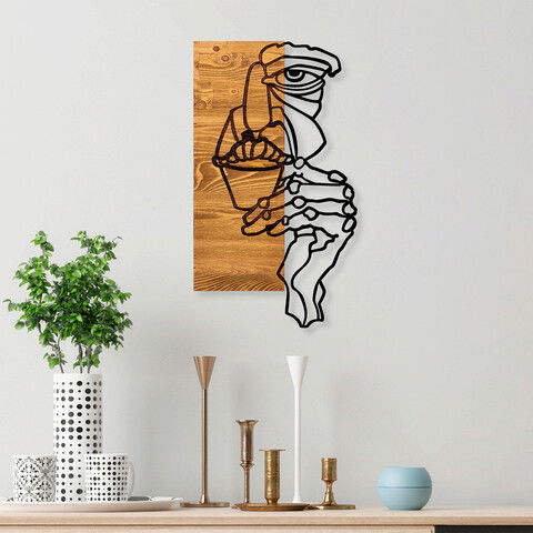 Decoratiune de perete, Hegel, 50% lemn/50% metal, Dimensiune: 32 x 3 x 50 cm, Negru / Nuc deschis