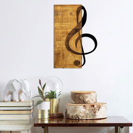 Decoratiune de perete, Treble Clef, 50% lemn/50% metal, Dimensiune: 39 x 58 cm, Nuc / Negru