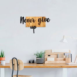 Decoratiune de perete, Never Gıve Up, 50% lemn/50% metal , Dimensiune: 87 x 50 x 3 cm, Negru
