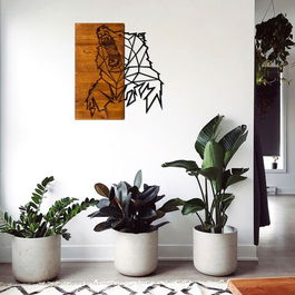 Decoratiune de perete, Ayi 1, 50% lemn/50% metal, Dimensiune: 54 x 58 cm, Nuc / Negru