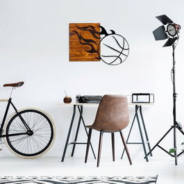 Decoratiune de perete, Ball1, 50% lemn/50% metal, Dimensiune: 59 x 58 cm, Nuc / Negru