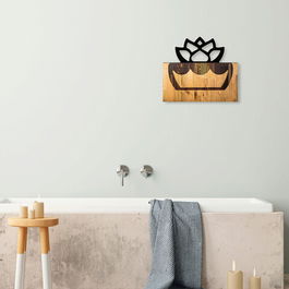 Decoratiune de perete, Lotus 5, 50% lemn/50% metal , Dimensiune: 58 x 50 x 3 cm, Negru