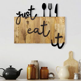 Decoratiune de perete, Just Eat It, Metal/lemn, Dimensiune: 58 x 3 x 52 cm, Nuc / Negru