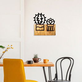 Decoratiune de perete, Cactus 2, 50% lemn/50% metal , Dimensiune: 58 x 62 x 3 cm, Negru