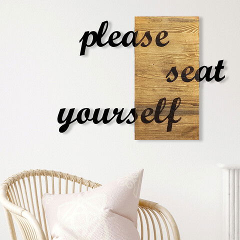 Decoratiune de perete, Please Seat Yourself, Metal/lemn, Dimensiune: 78 x 3 x 58 cm, Nuc / Negru