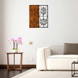 Decoratiune de perete, Yapraklar, 50% lemn/50% metal, Dimensiune: 48 x 58 cm, Nuc / Negru