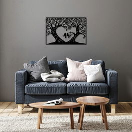 Decoratiune de perete, Birds Love, Metal, Dimensiune: 69 x 46 cm, Negru