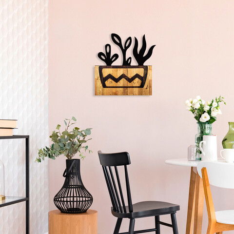 Decoratiune de perete, Flower 3, 50% lemn/50% metal , Dimensiune: 58 x 63 x 3 cm, Negru