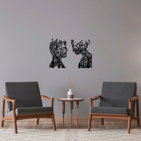 Decoratiune de perete, Tree Man And Woman, Metal, 27 x 43 cm, Negru