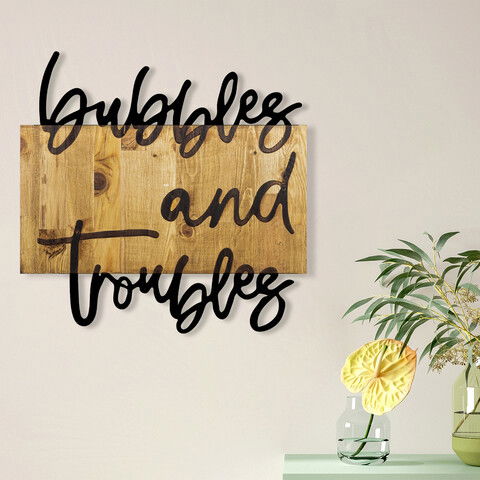 Decoratiune de perete, Bubbles And Troubles 2, Metal/lemn, Dimensiune: 76 x 3 x 58 cm, Nuc / Negru