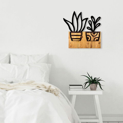 Decoratiune de perete, Flower 2, 50% lemn/50% metal , Dimensiune: 68 x 68 x 3 cm, Negru