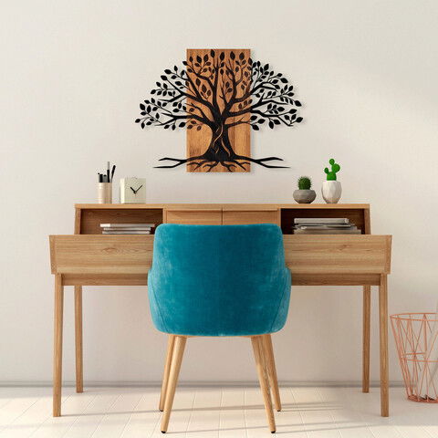 Decoratiune de perete, Willow, Lemn/metal, Dimensiune: 80 x 58 cm, Nuc / Negru
