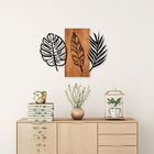 Decoratiune de perete, Triple Leaves, Lemn/metal, Dimensiune: 80 x 58 cm, Nuc / Negru