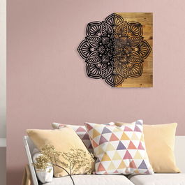 Decoratiune de perete, Mandala 7, Metal/lemn, Dimensiune: 59 x 3 x 58 cm, Nuc / Negru