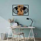 Decoratiune de perete, World Map, 50% lemn/50% metal, Dimensiune: 87 x 3 x 58 cm, Nuc negru
