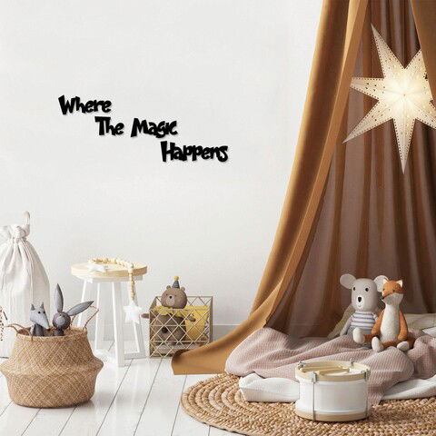 Decoratiune de perete, Where The Magic Happens, MDF, Where: 37 x 14 cm, Negru