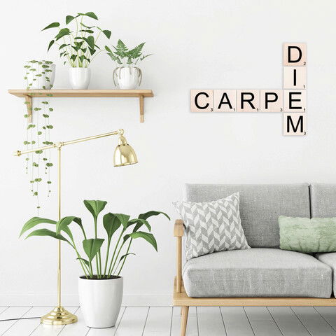 Decoratiune de perete, Scrabble Set, Lemn, Dimensiune: 75 x 60 cm, Alb negru