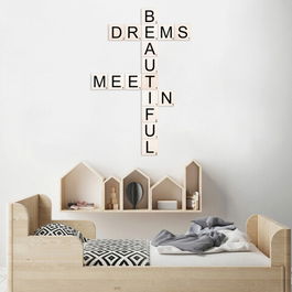 Decoratiune de perete, Scrabble Set, Lemn, 95 x 143 cm, Alb negru