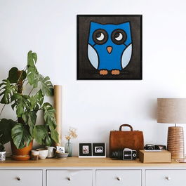 Decoratiune de perete, Blue Owl, Placaj, 30 x 30 cm, Negru / Alb / Albastru