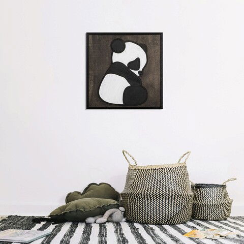 Decoratiune de perete, Panda 2, Placaj, 30 x 30 cm, Alb negru