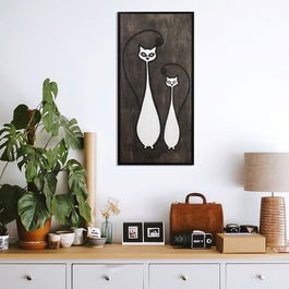 Decoratiune de perete, Cat Family, Placaj, 29 x 59 cm, Alb negru