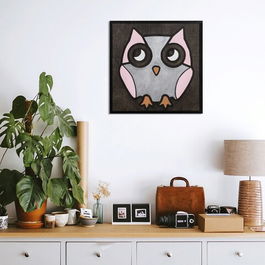 Decoratiune de perete, Pink Owl, Placaj, 30 x 30 cm, Negru / Alb / Roz