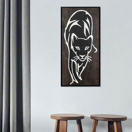 Decoratiune de perete, Jaguar, Placaj, 29 x 59 cm, Alb negru