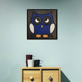 Decoratiune de perete, Navy Blue Owl, Placaj, 30 x 30 cm, Negru / Alb / Bleumarin