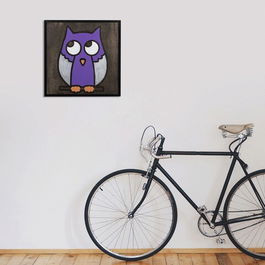 Decoratiune de perete, Purple Owl, Placaj, 30 x 30 cm, Negru/Alb/Mov