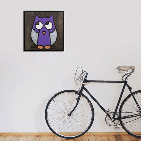 Decoratiune de perete, Purple Owl, Placaj, 30 x 30 cm, Negru/Alb/Mov