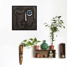 Decoratiune de perete, Tears, Placaj, 30 x 30 cm, Alb negru