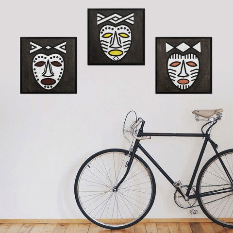 Decoratiune de perete, Africano Time, Placaj, 30 x 30 cm, 3 piese, Alb negru