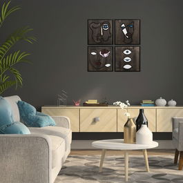 Decoratiune de perete, Ineffable, Placaj, 30 x 30 cm, 4 piese, Alb negru
