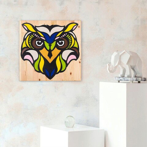 Decoratiune de perete, Owl, Lemn, Metal, Multicolor