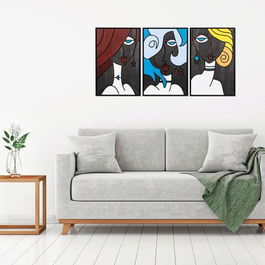 Decoratiune de perete, Our Girls 1, Placaj, 39 x 59 cm, 3 piese, Multicolor
