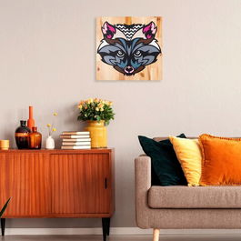 Decoratiune de perete, Fox, Lemn, Metal, Multicolor